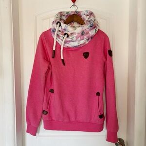 WANAKOME Pink Floral-Trim Cowl Neck Sweatshirt